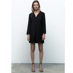 Zara black mini studed collar dress size small NWT